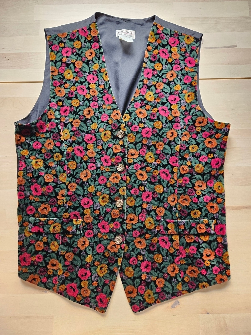Vintage Floral Button Vest with Velvet Front Dark Academia Dark Boho